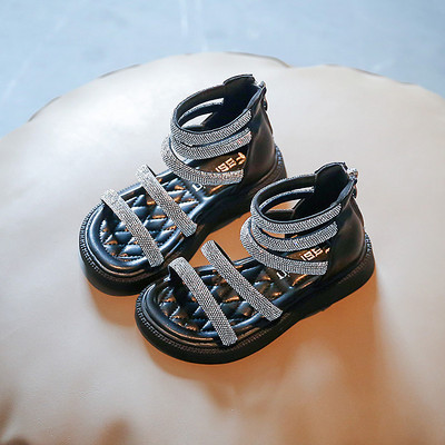 Детски сандали за момичета с камъни - закопчаване с цип