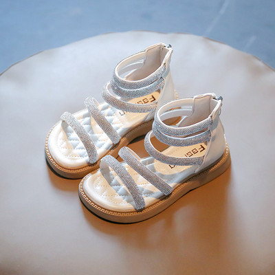 Детски сандали за момичета с камъни - закопчаване с цип