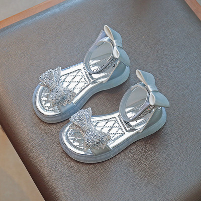 Детски сандали за момичета - с панделка и камъни