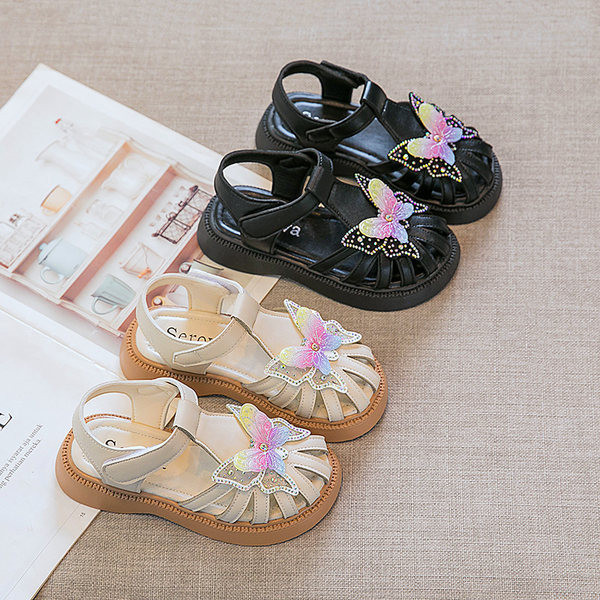 Детски сандали за момичета - с пеперуда в два цвята