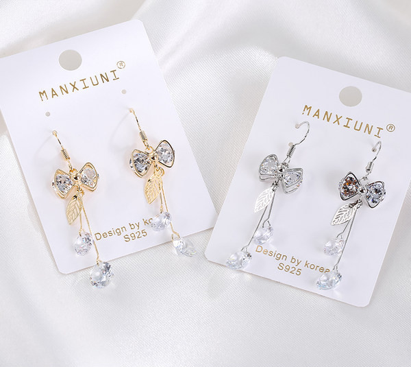 Γυναικεία σκουλαρίκια με διακοσμητική κορδέλα και κρύσταλλα