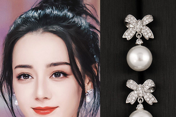 Modern női fülbevaló kövekkel és gyöngyökkel - ezüst színű