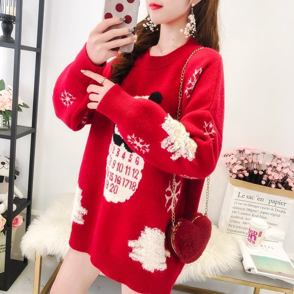 Női karácsonyi kismama O-nyakú pulóver