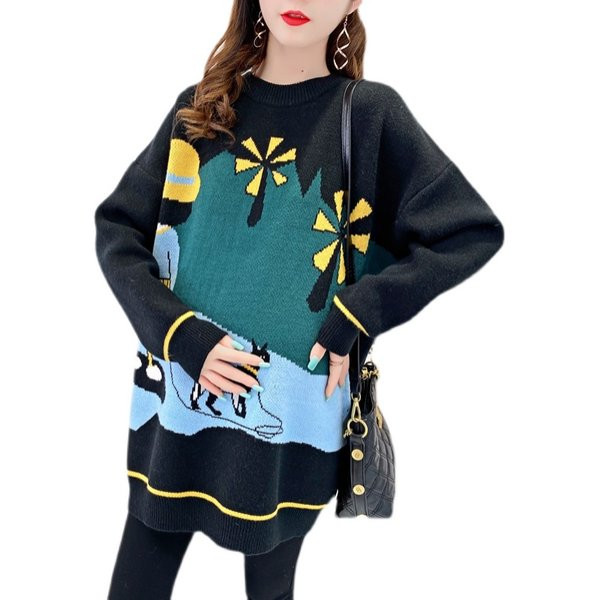 Широк дамски пуловер с овално деколте за бременни