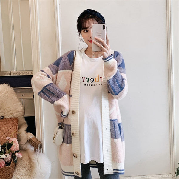 Női csíkos kismama gombos kardigán