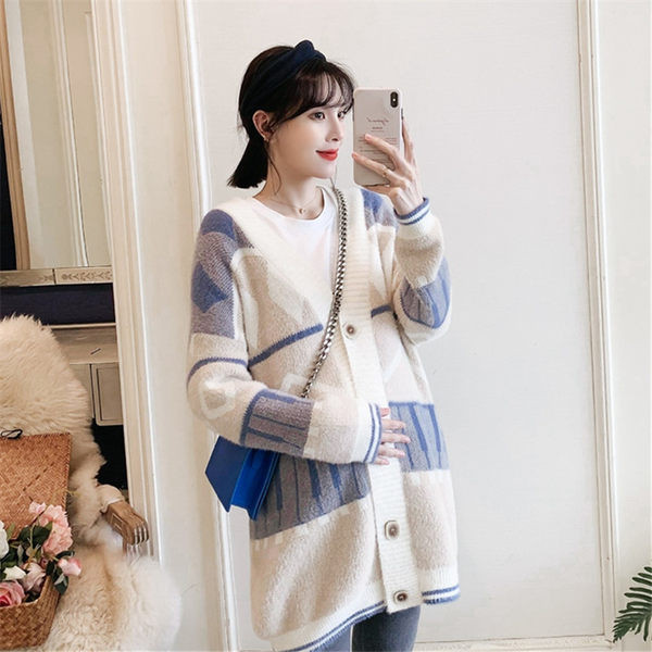 Női csíkos kismama gombos kardigán