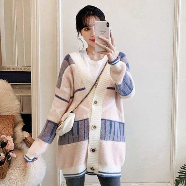 Női csíkos kismama gombos kardigán