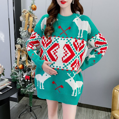 Női pulóver kismamáknak karácsonyi díszekkel