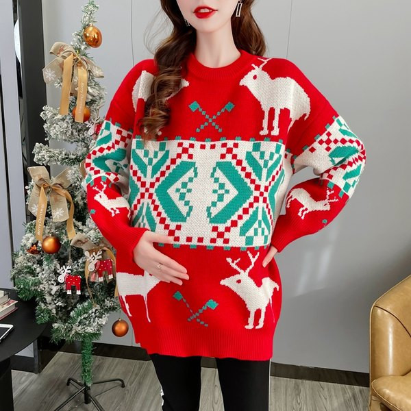 Női pulóver kismamáknak karácsonyi díszekkel