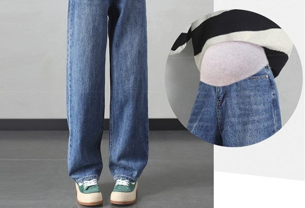 Női farmer terhes nőknek - széles, magas derékkal