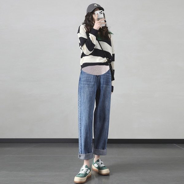 Női farmer terhes nőknek - széles, magas derékkal