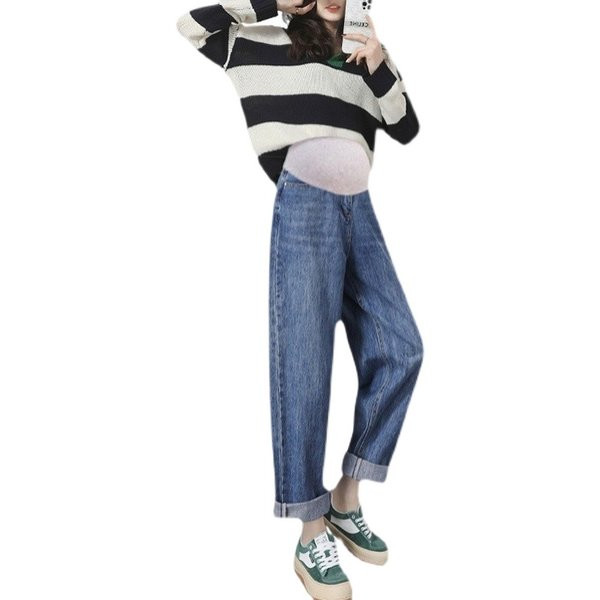 Női farmer terhes nőknek - széles, magas derékkal