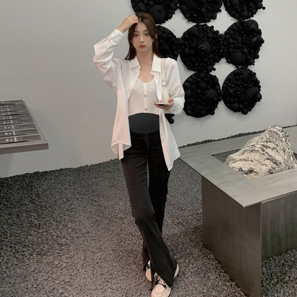 Ежедневни дамски дънки с цепки за бременни