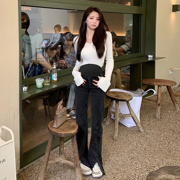 Ежедневни дамски дънки с цепки за бременни