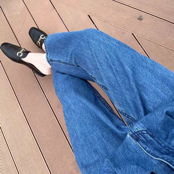 Ženske plave traperice za trudnice širokih nogavica