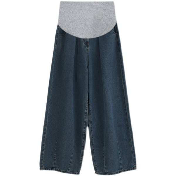 Ženske plave traperice za trudnice širokih nogavica