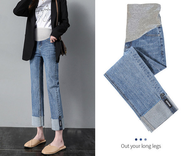 Női farmer terhes nőknek - magas derekú