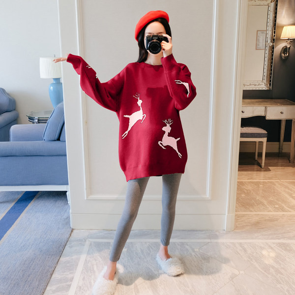 Φθινοπωρινό πουλόβερ εγκυμοσύνης με οβάλ λαιμόκοψη