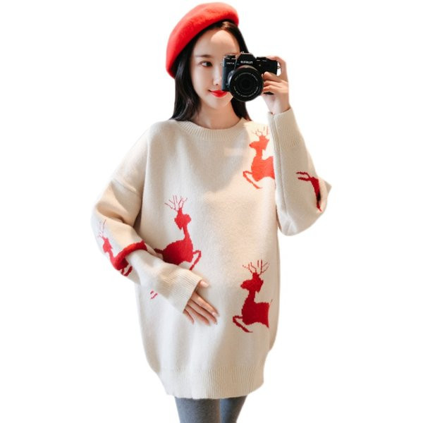 Φθινοπωρινό πουλόβερ εγκυμοσύνης με οβάλ λαιμόκοψη