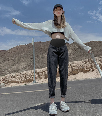 Дамски дънки за бременни жени с висока талия - широк модел