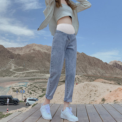 Дамски дънки за бременни жени с висока талия - широк модел