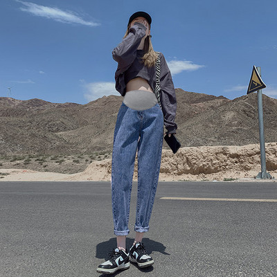 Дамски дънки за бременни жени с висока талия - широк модел