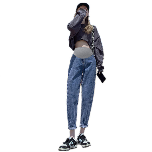 Дамски дънки за бременни жени с висока талия - широк модел