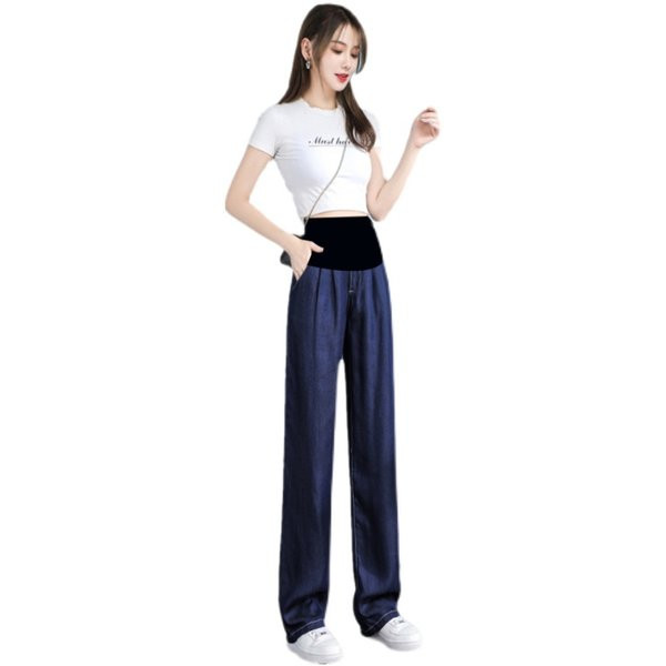 Alkalmi női széles szárú farmernadrág zsebekkel kismama időre