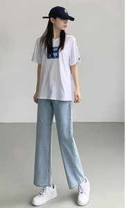 Γυναικεία τζιν για εγκύους - με ψηλή μέση και φαρδύ μοτίβο