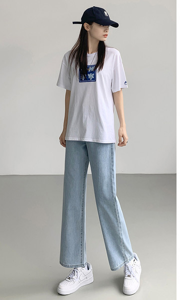 Γυναικεία τζιν για εγκύους - με ψηλή μέση και φαρδύ μοτίβο