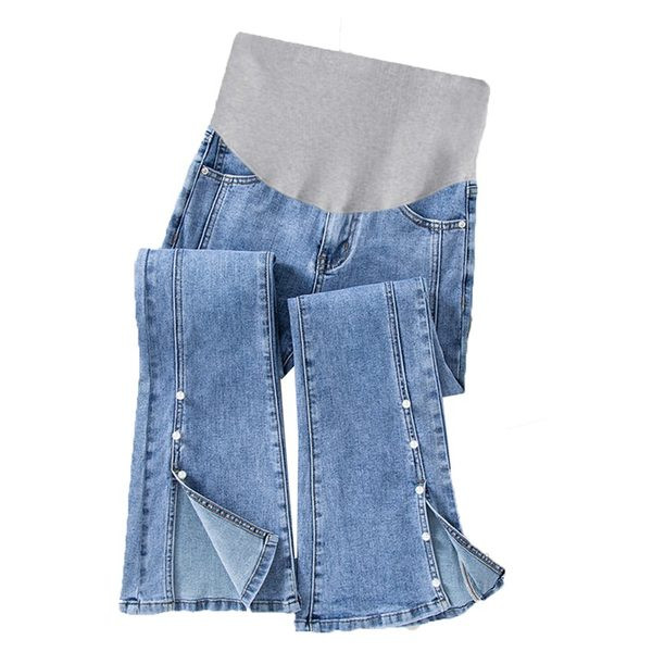 Γυναικείο τζιν για εγκύους - με ψηλόμεσο και διακόσμηση με πέρλες