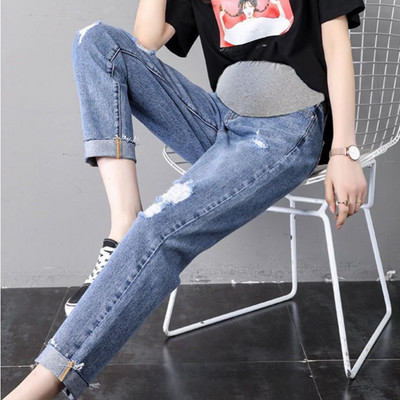 Дамски дънки за бременни жени - със скъсан ефект