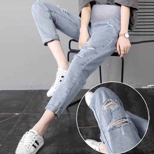 Дамски дънки за бременни жени - със скъсан ефект