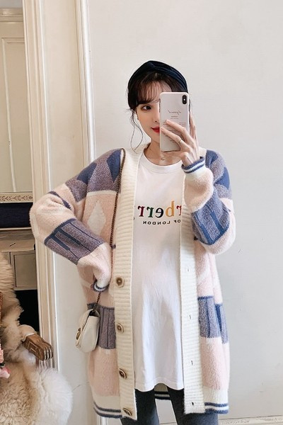 Női kismama gombos pulóver