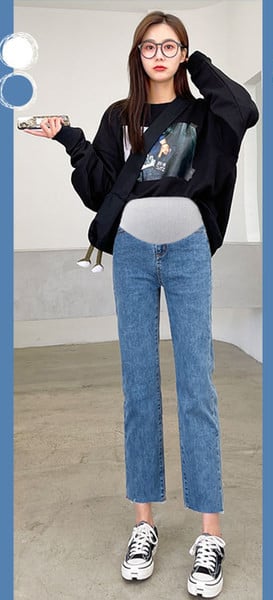 Дамски дънки за бременни жени - прав модел с висока талия