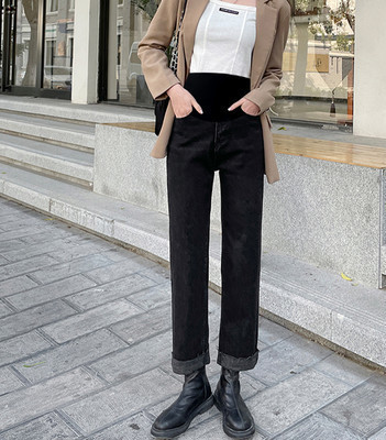 Γυναικεία τζιν για εγκύους - χαλαρό μοντέλο με ψηλή μέση σε δύο χρώματα