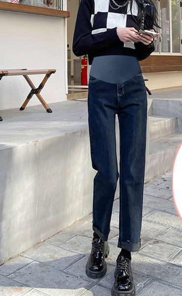 Γυναικεία τζιν για εγκύους - χαλαρό μοντέλο με ψηλή μέση σε δύο χρώματα