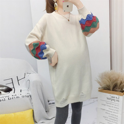 Őszi bő kismama pulóver ovális nyakkivágással