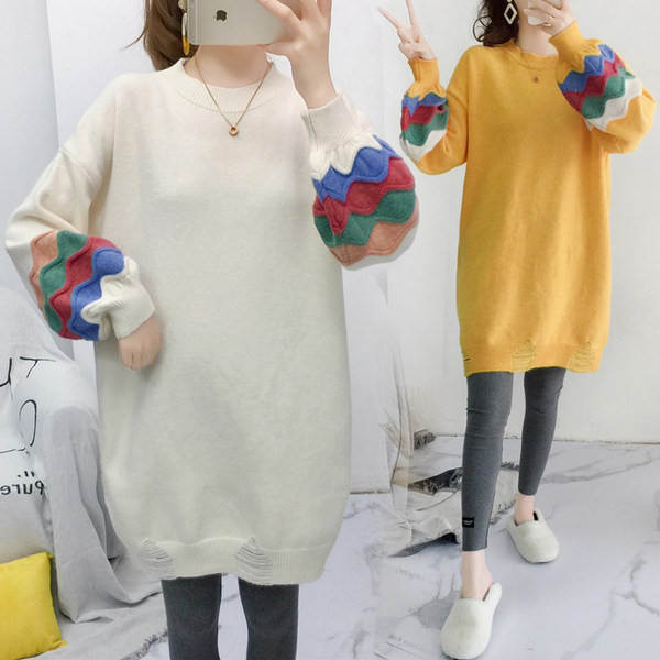 Őszi bő kismama pulóver ovális nyakkivágással