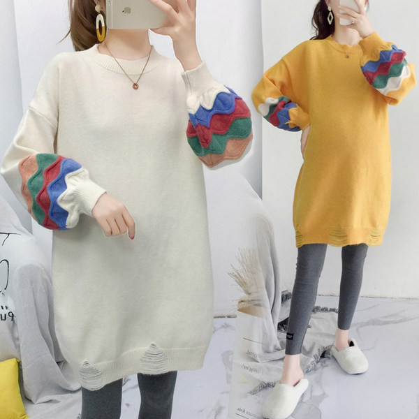 Őszi bő kismama pulóver ovális nyakkivágással