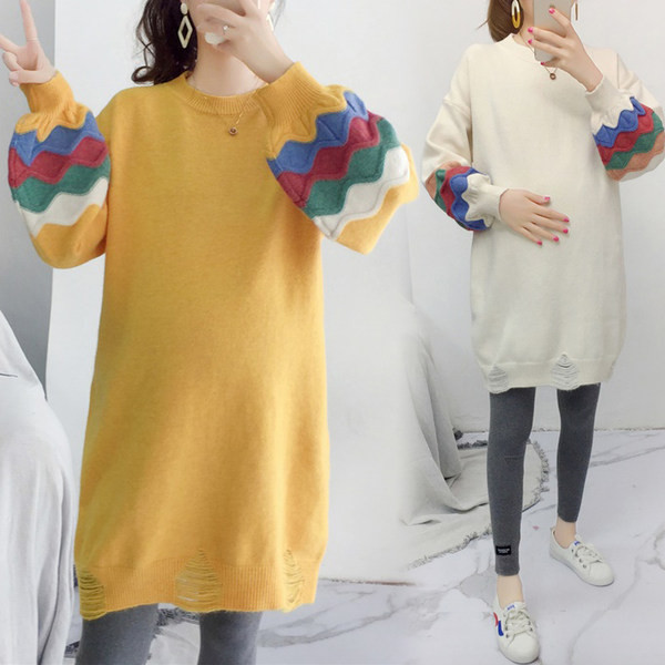 Őszi bő kismama pulóver ovális nyakkivágással