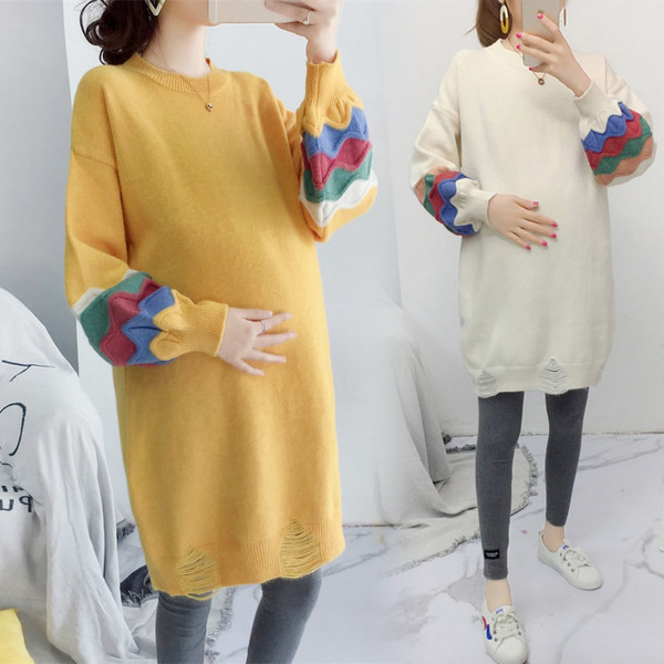 Őszi bő kismama pulóver ovális nyakkivágással