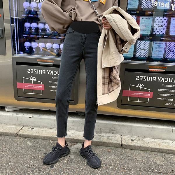 Női kismama farmernadrág – magas derekú, füstszürke színben