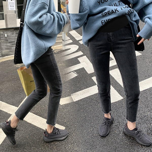 Női kismama farmernadrág – magas derekú, füstszürke színben