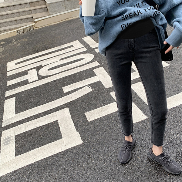 Női kismama farmernadrág – magas derekú, füstszürke színben