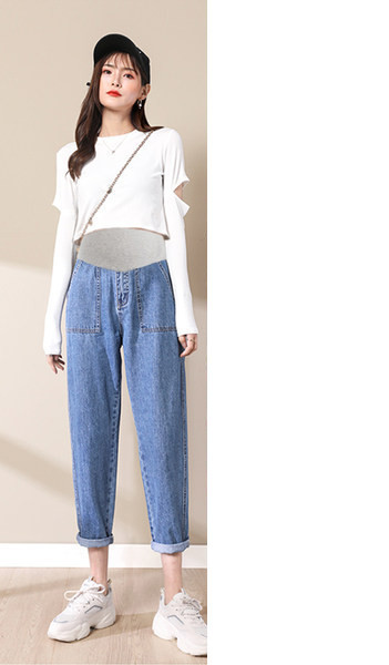 Női farmer terhes nőknek - magas derekú puha farmer