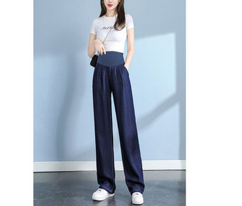 Női farmer terhes nőknek magas derékkal - vékony, széles modell