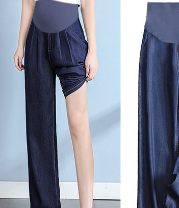 Női farmer terhes nőknek magas derékkal - vékony, széles modell