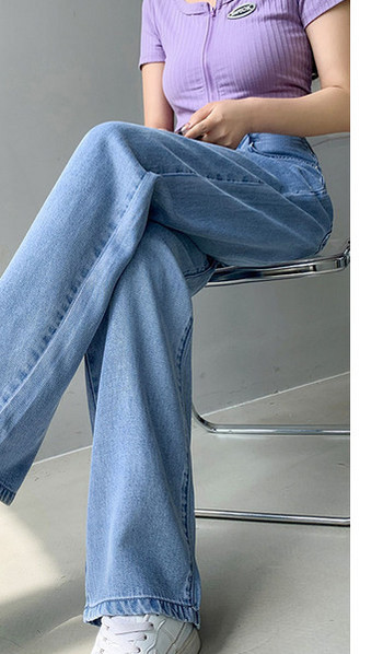 Дамски дънки за бременни жени с висок талия - свободен модел в синьо