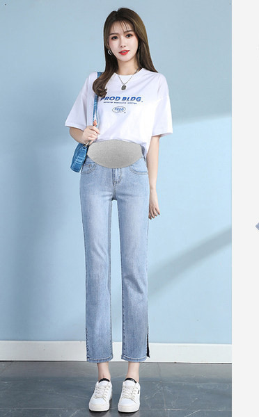 Alkalmi, magas derekú hasított kismama farmernadrág